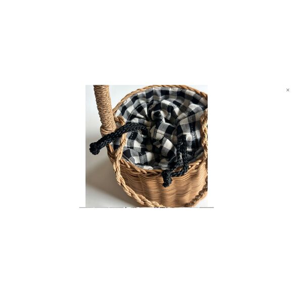 Zara Wicker Rattan Straw Gingham Crossbody Shoulder Bucket Basket Handbag (NWT) - Picture 5 of 10